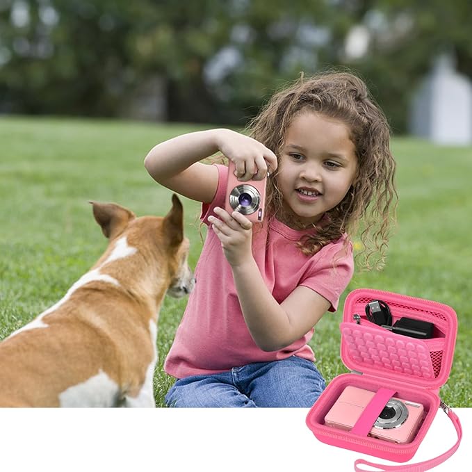 Boobowl Digital Camera Case Compatible with CAMKORY/for Lecnippy/for Lecran/for KODAK PIXPRO/for Qumcou/for WONNIE Point & Shoot Cameras, Small Compact Camera Pouch for SD Card Accessories -Deep Pink