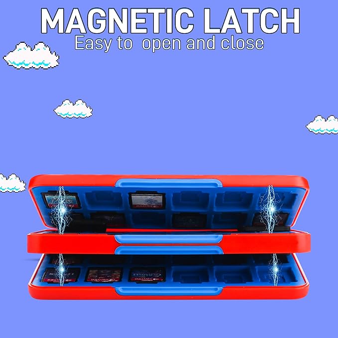 RHOTALL Game Card Case for Nintendo Switch/OLED/Lite/2 , Storage Card Box with 48 Game Cards Cartridge and 24 SD Cards Slots, Switch Games Holder with Magnetic Design - for red and blue