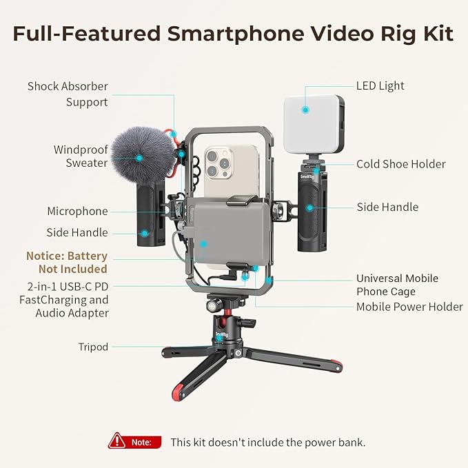 Bundle: SmallRig Universal Phone Video Rig Kit for iPhone 3384C+ SMALLRIG Universal Metal Cage for iPad MD5059
