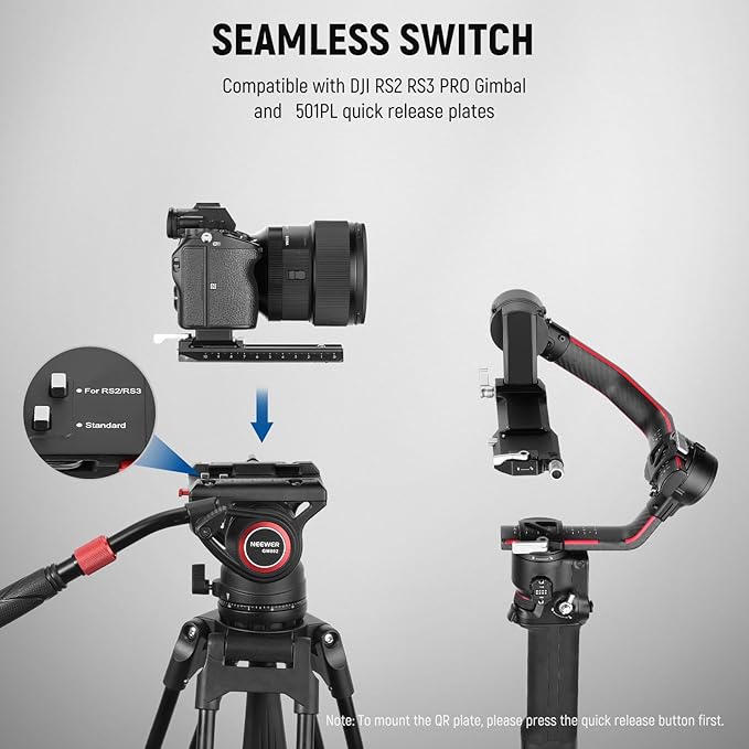NEEWER Video Tripod Fluid Head with Quick Release Plate, Telescopic Handle & Scaled Base (75mm Dia.) Heavy Duty, Max Load 17.6lb/8kg for Video Cameras and DSLR Cameras