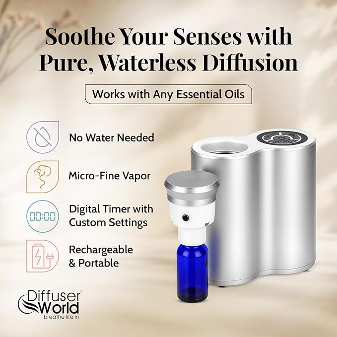 800 Sq Ft Waterless Diffuser for Essential Oils, Made in USA Aroma Infinity Silver Portable Aroma Atomizer for Room Fragrance, Home Scent Machine, Air Aromatherapy Oil Diffusers