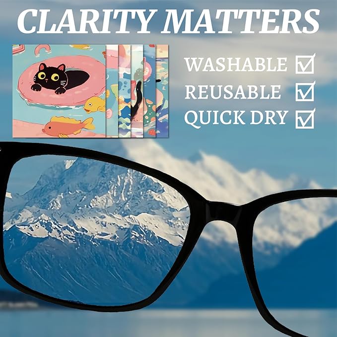 CREATCABIN 6 Packs Cute Cat Glasses Cleaning Cloth Microfiber Cloth Soft Multi-Color Sunglasses Cleaner Cloths Reusable Thicken Wipes Cloths for Eyeglasses Camera Cell Phone Lens Screens 6 x 6 Inch