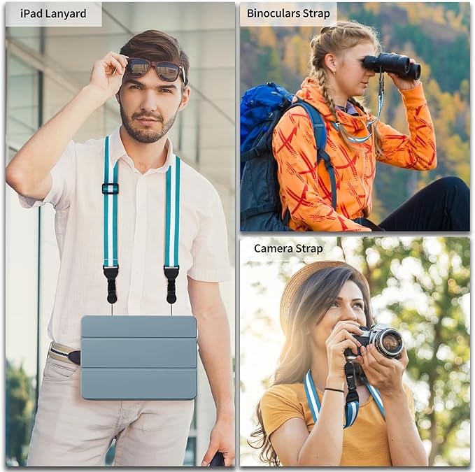 Adjustable Shoulder Strap, Comfortable for Camera Neck Lanyard iPad Strap iPad Strap for iPad, Camera, Binocular, Crossbody, Tablet, Laptop, Binocular, Luggage Bag(Blue & White A20)