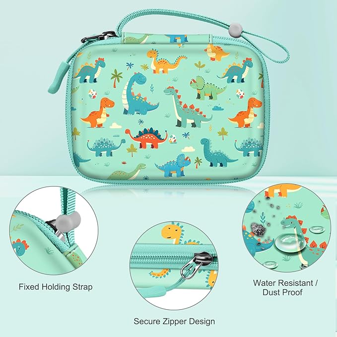 FINTIE Kids Camera Case Compatible with Goopow/Seckton/Dylanto/Mgaolo/Masterbee/CIMELR/Desuccus Kids Digital Camera Toys, Children Carrying Bag, Birthday Festival Gift, Dinosaur