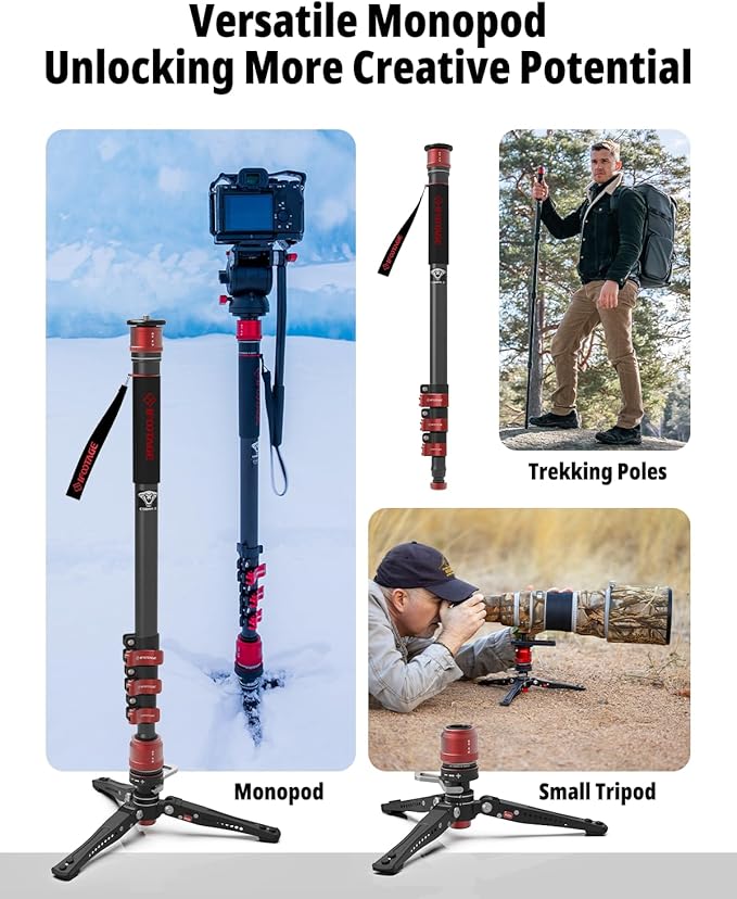 IFOOTAGE 71”Carbon Fiber Monopod with Feet Cobra 3 Monopod C180F-P,Pedal Base Tripod CB3 Base-P Low Profile,for Sony,Nikon,DSLR,Max.Payload 17.64lb/8KG