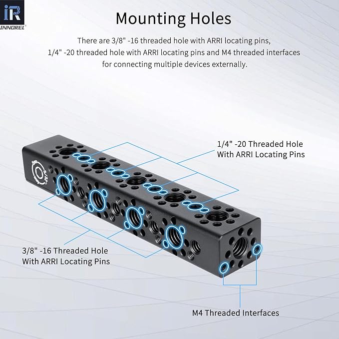 INNOREL CB5 CNC Aluminum Alloy Multi-Function Cheese Handle, Cheese Grip Extension Bar, ARRI Positioning Top Handle Featuring 3/8" and 1/4" Arri Locating Holes for Camera Cage Frames, Cheese Plates