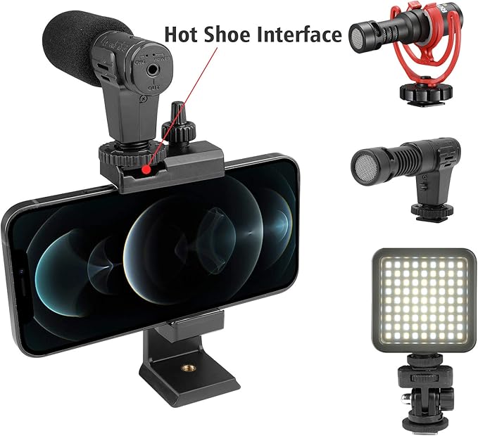 Vlogging Holder, Cell Phone Camera Handle Grip Stabilizer, Ergonomic Phone Video Stabilizer, Handheld Selfie Stick Smartphone Holder with Cold Shoe Mount for Mic/Flash Light, Wrist Strap