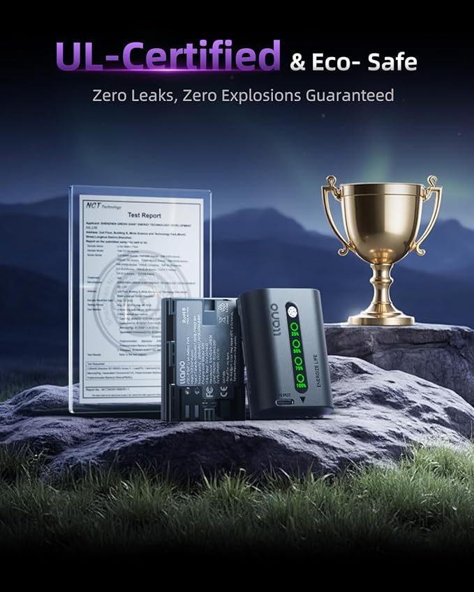 llano 2600mAh Aurora LP-E6P Battery - Fully Decoded for Canon EOS R5/R6/R7 Mark II, 5D/6D/7D Mark II/III/IV, 60D/70D/80D/90D,Finger-Tap LED Display,USB-C Fast Rechargeable Replacement(1 Pack)