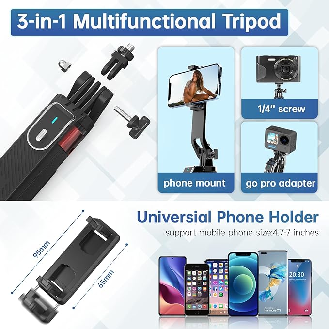 ULANZI MA09 71'' Phone Tripod, Selfie Stick Cell Phone Tripod Stand with Wireless Remote Control 360° for Rotation Travel Selfie Video Recording Live Compatible with iPhone Android Camera Action GoPro