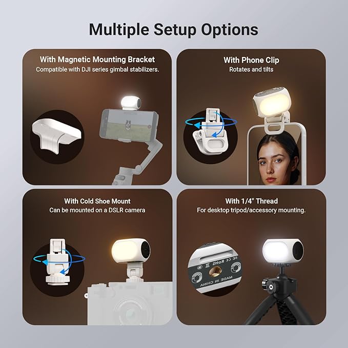 NEEWER Basics Magnetic Selfie Fill Light with Phone Clip/Cold Shoe Mount Compatible with DJI OSMO Mobile 7P 7 SE ZHIYUN Gimbal iPhone, CRI90+ 800mAh Small LED Camera Video Recording Lighting, NL40B