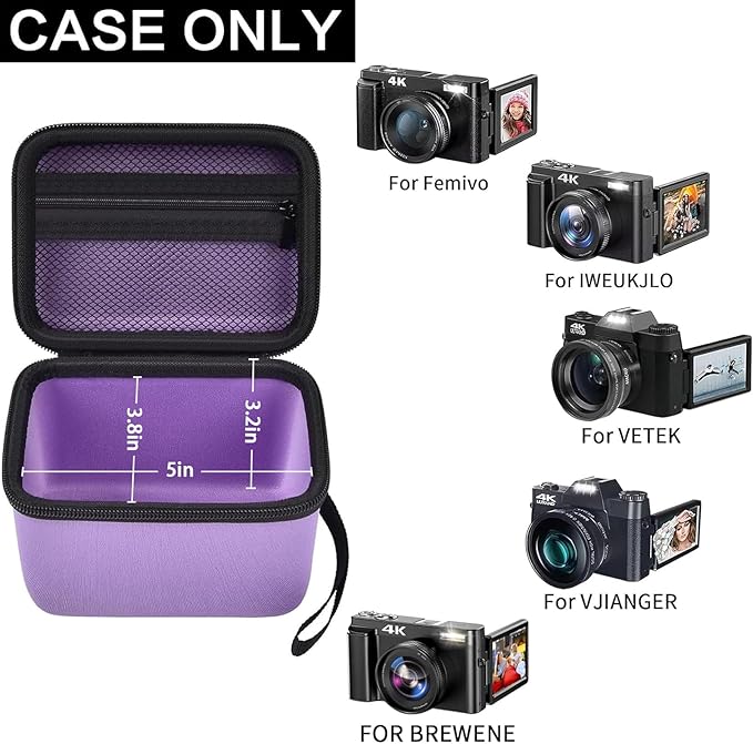 Vlogging Camera Case Compatible with for Duluvulu/for VJIANGER/for JGIPL/for TEBNGIHNM 4K Digital Cameras for Youtube. Vlog Camera Carrying Storage for Lens, Cable and Other Accessories - Purple