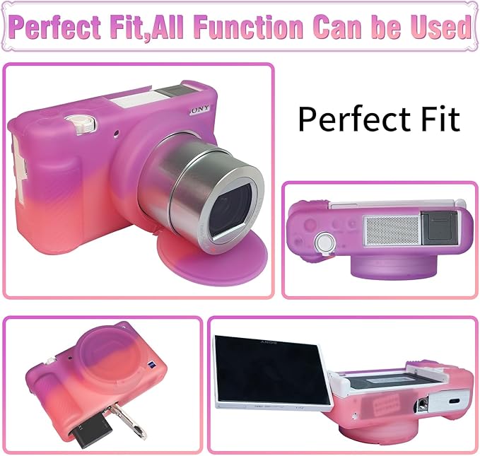 Easy Hood Camera Case for Sony ZV-1, Soft Silicone Cover Camera Sleeve Body Skin Protective Case with Removable Lens Cap for Sony ZV1 Digital Camera, Purple Pink