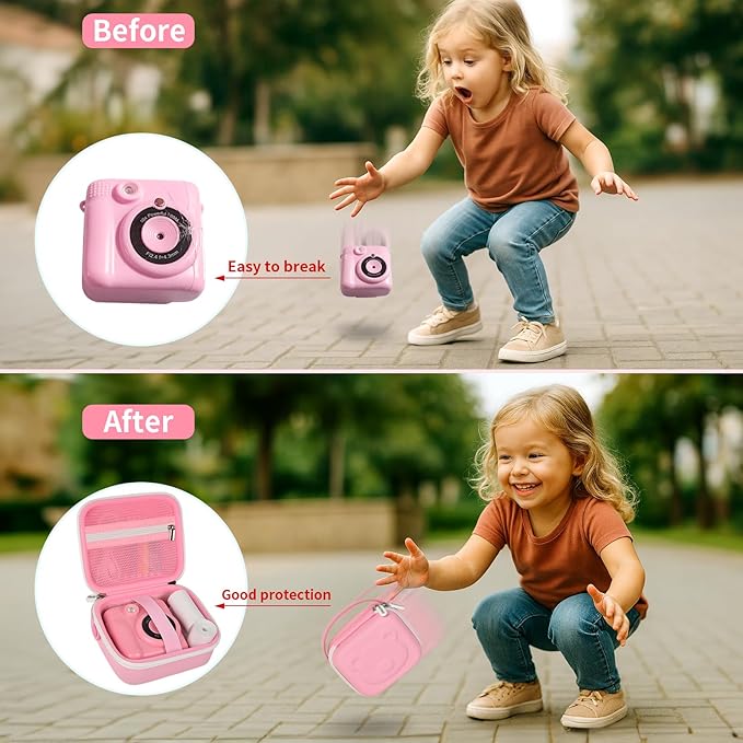 Kids Instant Print Camera Case with 3 Rolls Prints Paper Compatible with ESOXOFFORE for Dylanto for DUDUDRAGON for GKTZ for ETIKEZ for Dafotil for Careenoah Toddler Digital Cameras(Bear design)
