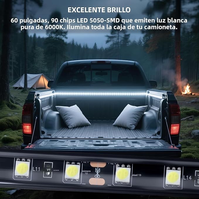 Truck Bed Light Strip - 3PCS 60" 270 LED Waterproof Strip Kit with On/Off Switch/Splitter for Pickup Trucks, SUVs, RVs, Boat (6000K Cool White)