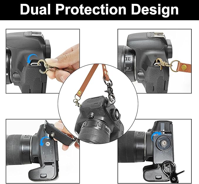 JUNART Camera Strap,Leather Dual Camera Harness with Shoulder Widening Stress Relief, Adjustable Camera Strap for Photographers for Two DSLR/SLR Cameras