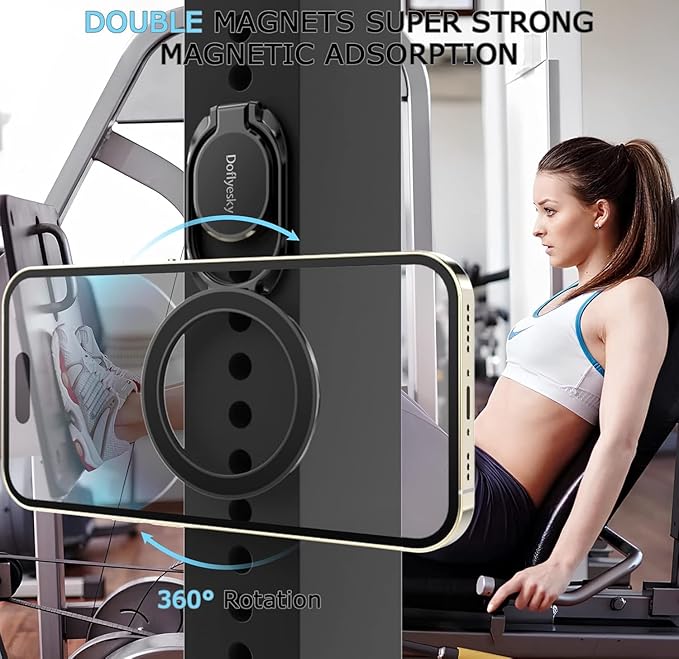 Magnetic Phone Ring Holder for Magsafe Phone Grip, Dual-Sided Magnetics Adjustable Gym Phone Holder Finger Kickstand for iPhone 17, 17 Air, 16, 15-12 Pro Max and Android Phone Cases (Gold)