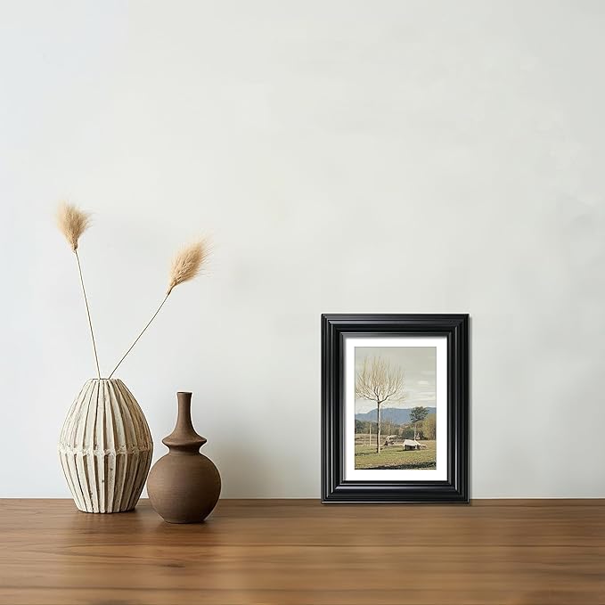 VIOLABBEY 5x7 Picture Frame Black, Photo Frames, Fits Pictures 4x6 with Mat or 5 x 7 without Mat, Vintage Display for Tabletop and Wall