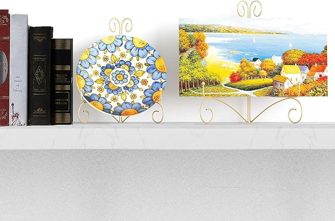 SVENJBB Gold Iron Plate Stand, 6 Inch Plate Holder for Display, Small Metal Plate Display Stands for Cookbook, Picture Frame, Photo, Decorative Plates (6 Inch, 1 Pack)