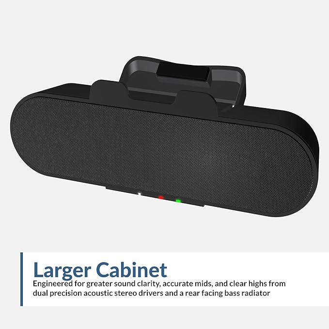 Cyber Acoustics USB & Bluetooth Speaker Bar (CA-2890PRO) USB Powered with Speakerphone for PC and Bluetooth for Connection to Smartphones, Clamps to Monitors up to 2 Inches Thick, 20 Watts