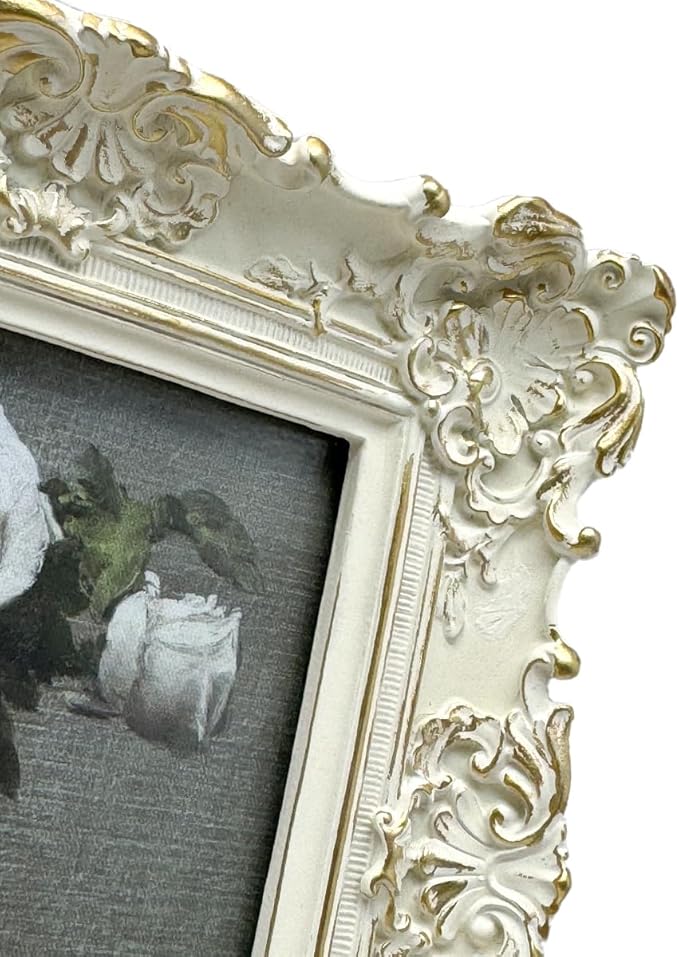 CISOO 4x4 Vintage Small Picture Frame, Antique Ornate White with Gold Square Photo Frame, for Table Top and Wall Display, Decorative Floral Design Retro Home Decor, Photo Gallery Art