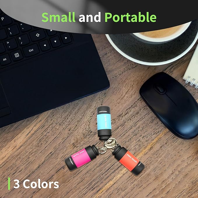 UCEC Mini Keychain Flashlight, Travel Flashlight USB Torch Rechargeable Colorful LED Flashlight High-Powered Pocket Keychain Flashlights, 12 Pack