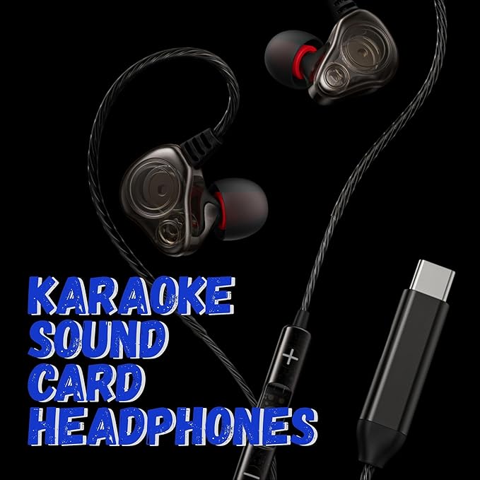 EzKŌV Karaoke Headset with Built-in Sound Card – Wired Microphone & Headphones for Singing, Live Streaming & Recording, Plug & Play with iPhone (Lightning), USB-C & PC (Black)