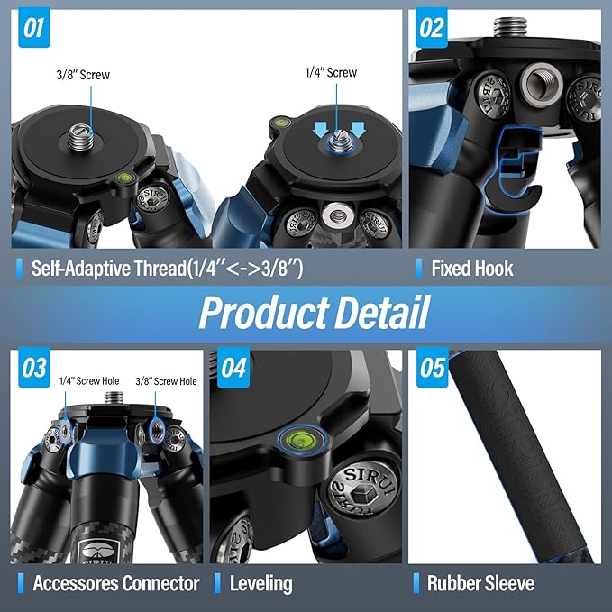 SIRUI AM-324 Professional Camera Tripod, 57” Compact Carbon Fiber Tripod for Mirrorless Camera, DSLR, 4-Section with Max Tube Dia 32mm, Load Up to 39.8lbs/18kg
