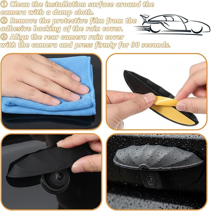 Backup Camera Rain Shield, Universal Car Rear View Camera Anti Rain Cover, Silicone Protection Cover for Reversing Cameras, Non Destructive Installation Protective Sticker for All Vehicles