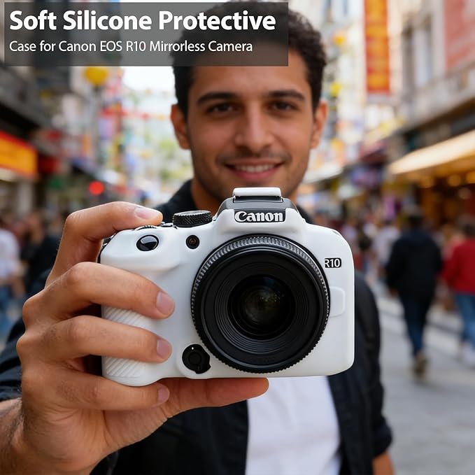 Frevyve Case for Canon EOS R10 Mirrorless Camera, Skin, Anti-Scratch, Lightweight Sleeve, Soft Silicone Rubber Protective Case Cover for Canon EOS R10 Accessories (White)