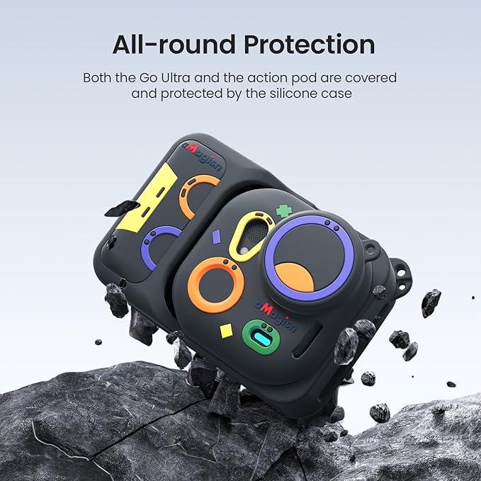 aMagisn Silicone Protective Case for Insta 360 GO Ultra with 2Pcs HD Tempered Glass Screen Protectors and 2 Lens Films, Shockproof Anti-Scratch Full Body Skin for Insta360 GO Ultra Camera Accessories