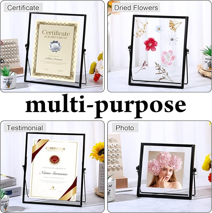 Amyhill Set of 6 Metal Picture Frames Vintage Minimal Ornate Floating Frames 4, 6, 7 Inches Photo Antique Easel Stand Vertical Glass Holder for Pictures Photos Desk Tabletop Display(Black)