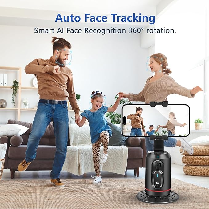 Automatic Face Tracking Tripod, 360° Rotating Smart Camera Stand, LED Fill Light, No App Required, Gesture Control, with Detachable Remote Control, Suitable for Vlog Live Broadcast and Video