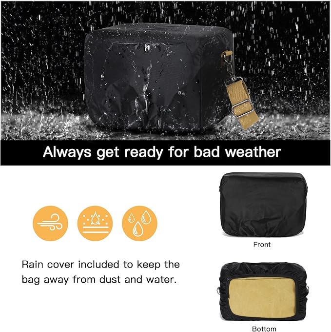 MOSISO Camera Case Crossbody Shoulder Messenger Bag, DSLR/SLR/Mirrorless Photography Vintage PU Leather Flap Gadget Bag with Rain Cover Compatible with Canon/Nikon/Sony Camera and Lens, Khaki