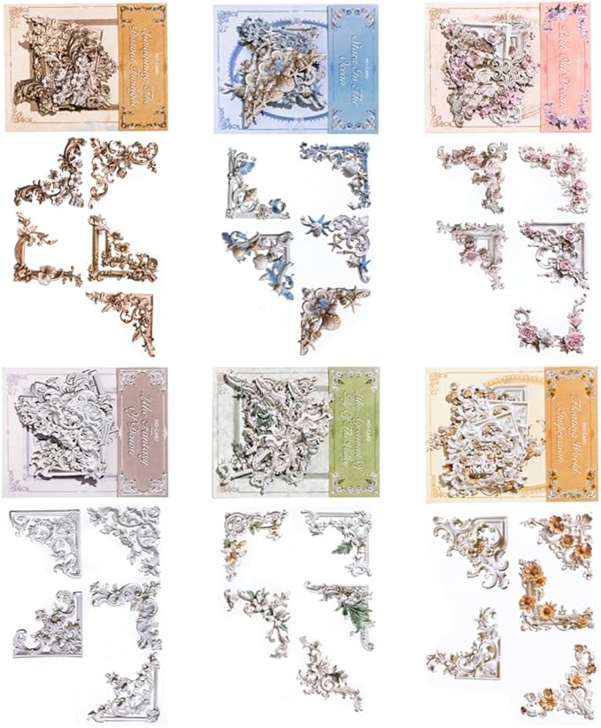 120Pcs Vintage Photo Frame Corners Decorative Paper, Embossed Cardstock Cutouts, Picture Border Frames for Scarpbooking Card Making Junk Journaling Collage Craft Embellishment Album Decor Non-Sticky