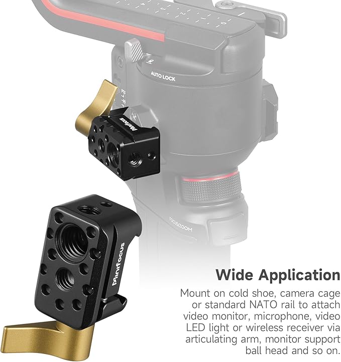 MINIFOCUS NATO Clamp, NATO Rail Lock Clamps Quick Release with 1/4" 3/8" ARRI Thread, Standard NATO Clamp for Camera Cage Friction Arm Ballhead Cold Shoe Monitor Mount
