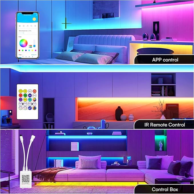 GUPUP 16.4ft COB RGB Smart IC LED Strip Lights,Addressable Color Chasing Strip Light, 24V 2880 LEDs Multicolor Flexible Tape Lighting Kit with APP Control &Music Mode, for TV,Bedroom,Party Decoration
