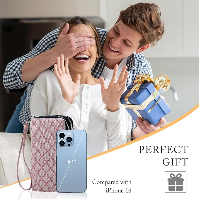 Cellphone Wallet for Women Dual Zipper Long Purse with Removable Wristlet
