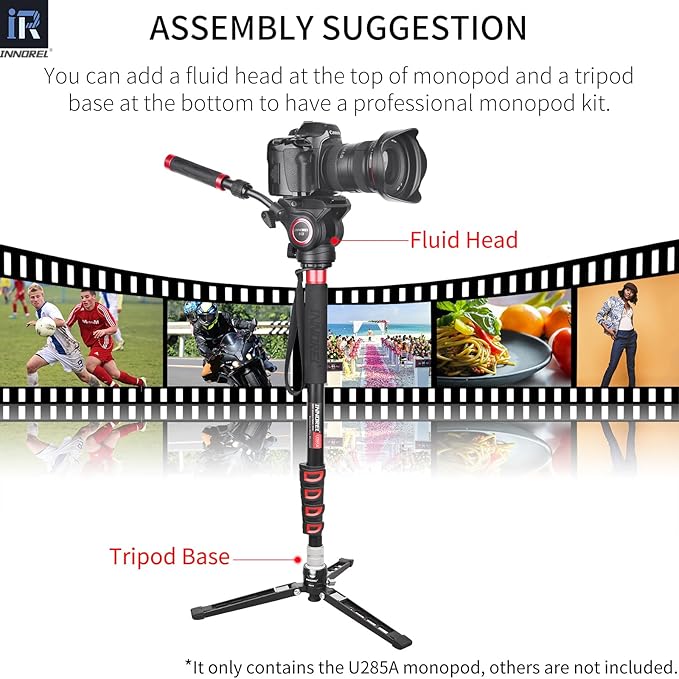 INNOREL U285A Camera Monopod 66.9 in/170 cm Aluminum Alloy 5-Section with Fast Flip Lock Travel Monopod for Canon Nikon Sony DSLR Camera Video Camcorder DV Photography Bracket Load 22 lb/10 kg