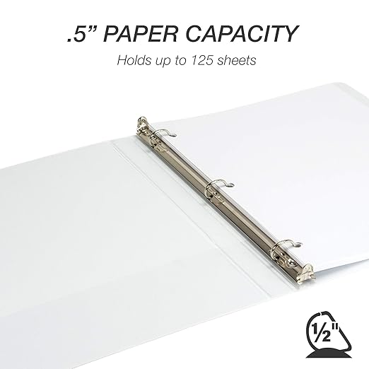 Samsill Durable 0.5 inch 3 Ring Binder, Made in USA, D Ring Binder, FSC 100% Recycled Chipboard, White, 4 Pack