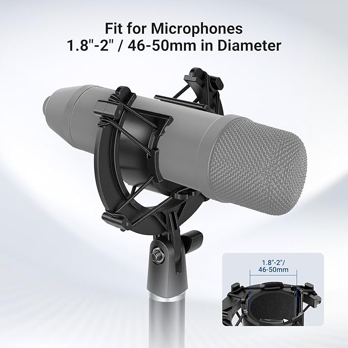 NEEWER Microphone Shock Mount, Mic Holder for Stand & Boom Arm with Elastic Ropes & 3/8" to 5/8" Screw Adapter, Fits Mics of 1.8" to 2" (46 to 50mm) Diameter, MS048