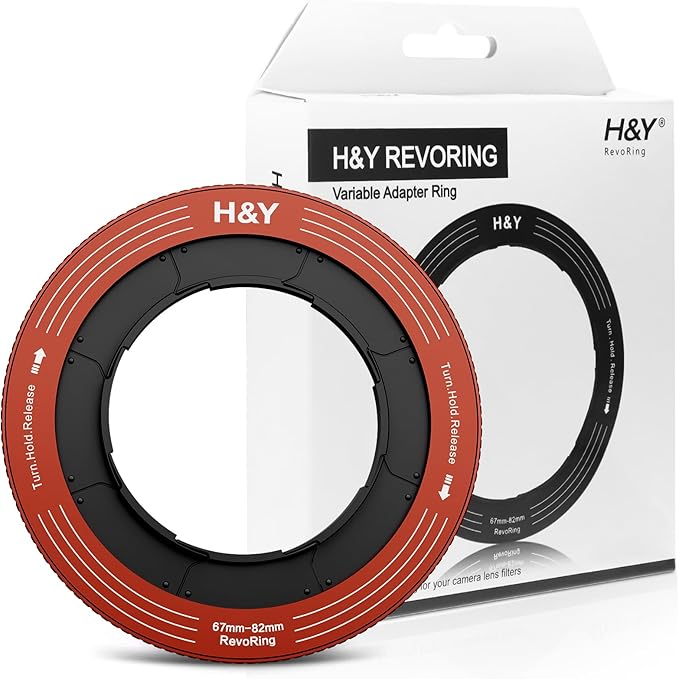 H&Y RevoRing Adjustable Step Up Ring 67-82mm to 82mm, Variable Lens Filter Adapter Ring, Universal Stepping System fits 67 72 77 82mm, Red