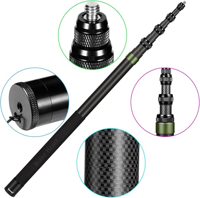 118 Inch/3m Carbon Fiber Invisible Extension Selfie Stick for Insta360 Insta 360 X5/X4/X3/X2/ONE RS Action Camera Accessories (Green)