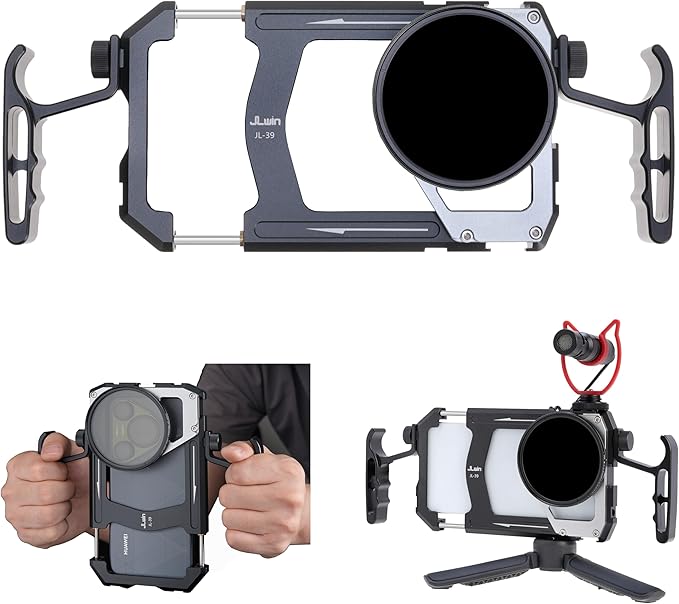 Fotga Universal Smartphone Cage Photo Video Stabilizer W/Handles + 67mm Variable ND Filter for iPhone 17 16 15 14 Pro Max Samsung Cell Phone Vlog Live Stream Video Recording, Cold Shoe Tripod Mount