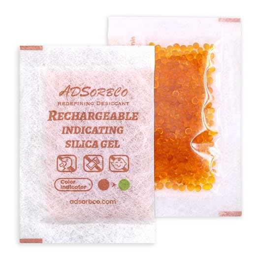 ADSorbco Silica Gel Packets-Desiccant Packs (5g, 50pack, Orange to Green), Desiccant Packs for Storage, Moisture Absorbers for Food Storage, Electronics, Jewelry, Safes