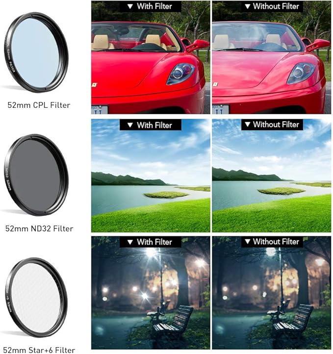 Apexel 52mm Filter Lens Kit (Graduated Filter Lens-Red Orange Yellow Blue, CPL, ND32, Star Lens-6 Point) for Smartphone Camera Canon Nikon Sony Olympus