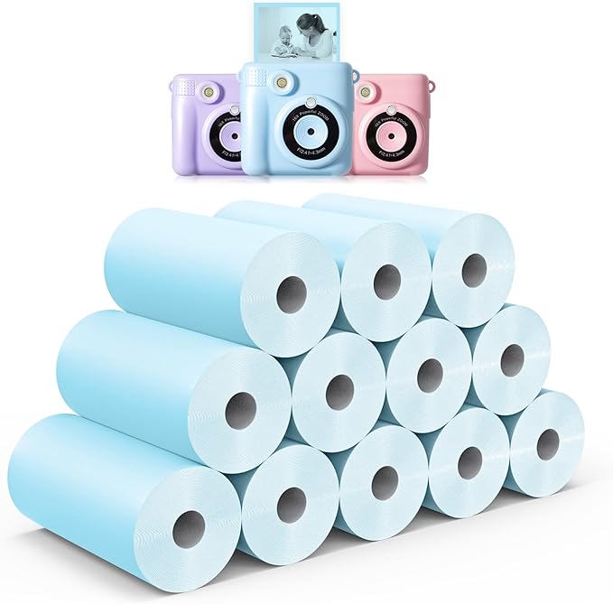 12 Rolls Instant Print Camera for Kids Refill Print Paper - Hikkon Thermal Print Paper Rolls Photo Print HD Printing for Most Kids Instant Camera(Blue)