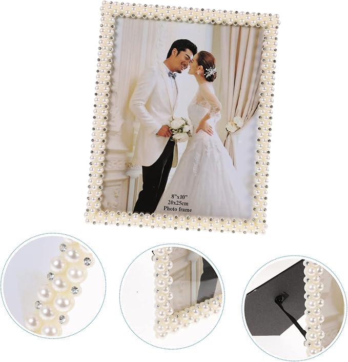 NOLITOY Pearl Picture Frame, Picture Holder Ornate Frame for Wedding Birthday Graduation Photo Tabletop Display