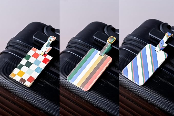 WORLD TRAVELER Luggage Tag Set - 3 Pack Baggage Tags Identifiers with ID Cards - Faux Leather Luggage Tags for Suitcases, Size One Size, Checkered