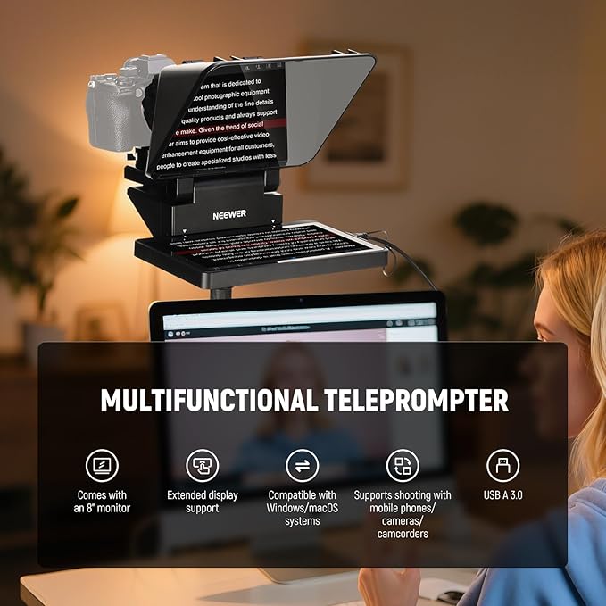 NEEWER 2 in 1 Teleprompter 11 Inch with Monitor for Windows MacOS, Supports Screen Mirroring, Portable Prompter for Camera Mobile Phone Webcam for YouTube Twitch Live Streaming Conference, X11