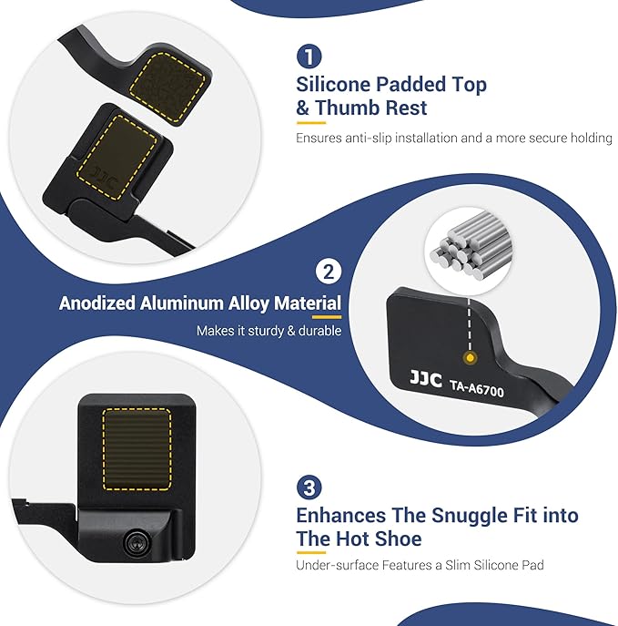 JJC Foldable A6700 Thumb Up Grip for Sony A6700 Camera, Aluminum Alloy Metal Alpha A6700 Thumb Grip with Hot Shoe Cover Protector Thumb Rest Support Holder, Not Affect The Use of A6700 Camera Buttons